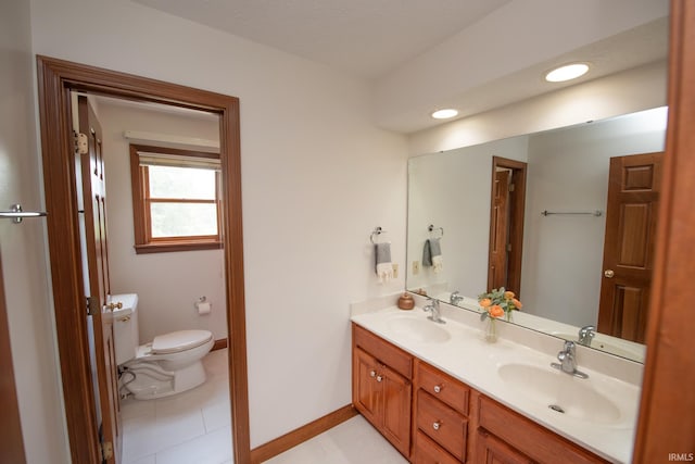 3827 Sunnycroft Pl, West Lafayette, IN 47906 - bathroom with double vanity, tile patterned floors, and recessed lighting
