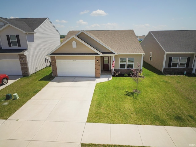 6471 Wallingford St, Lafayette, IN 47905 - view of front of home featuring an attached garage, a front yard, brick siding, concrete driveway, and roof with shingles