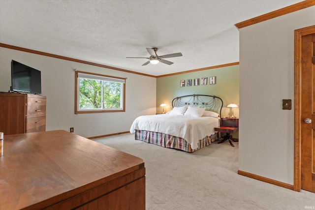 51769 S Saddle Ridge Ln, Granger, IN 46530 - bedroom featuring light carpet, ornamental molding, and a ceiling fan