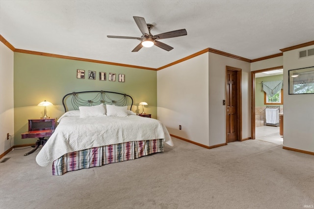 51769 S Saddle Ridge Ln, Granger, IN 46530 - bedroom featuring carpet flooring, a ceiling fan, ornamental molding, and ensuite bath