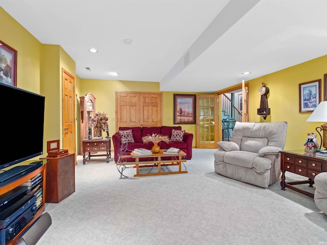 6709 Shag Bark Ct, Fort Wayne, IN 46835 - living area featuring carpet, stairway, and recessed lighting