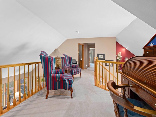 6709 Shag Bark Ct, Fort Wayne, IN 46835 - sitting room featuring an upstairs landing, lofted ceiling, and carpet flooring
