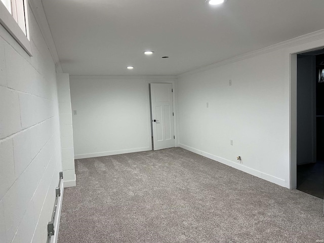 1503 W Ave, Goshen, IN 46526 - unfurnished room featuring recessed lighting, carpet floors, concrete block wall, and crown molding