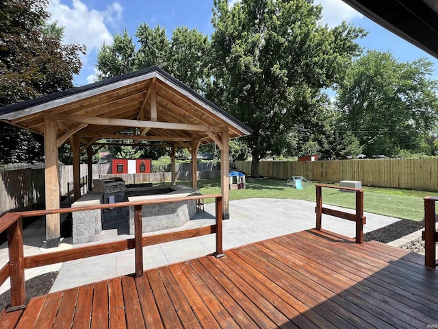 1503 W Ave, Goshen, IN 46526 - wooden terrace featuring a fenced backyard, a grill, and a gazebo