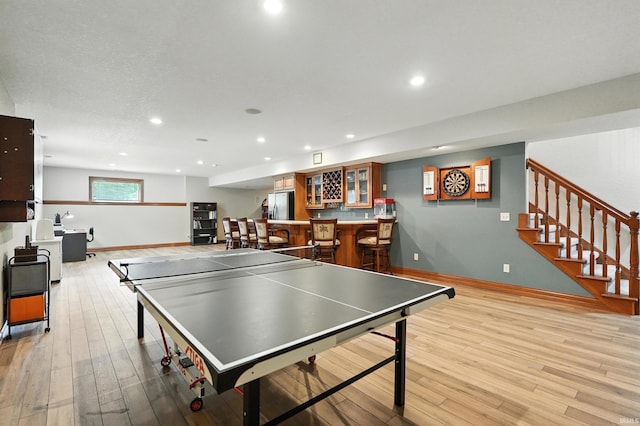 1208 Phaeton Way, Auburn, IN 46706 - game room with bar, light wood-type flooring, and recessed lighting