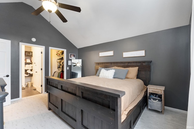 9628 Trading Post Rd, Leo, IN 46765 - bedroom with lofted ceiling, a walk in closet, a ceiling fan, connected bathroom, and a closet