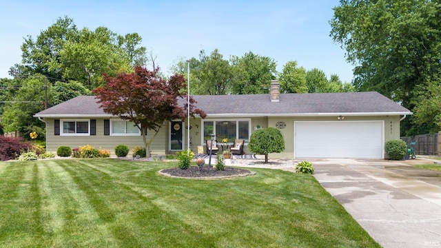 4831 Woodford Dr, Fort Wayne, IN 46835 - single story home with concrete driveway, a garage, a chimney, and a shingled roof