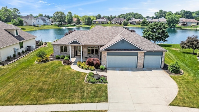 16619 Amethyst Pkwy, Fort Wayne, IN 46845 - view of front of property with a garage, driveway, a residential view, and a water view