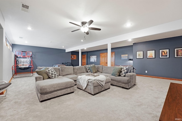 16619 Amethyst Pkwy, Fort Wayne, IN 46845 - carpeted living room featuring recessed lighting and ceiling fan