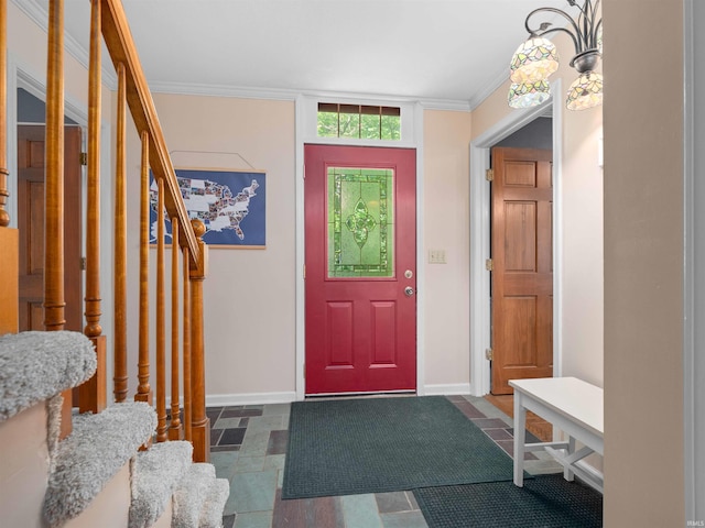 8220 Sakaden Pkwy, Fort Wayne, IN 46825 - foyer featuring stairway and crown molding