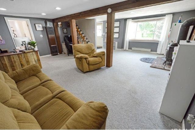 7132 W 350 N, West Lafayette, IN 47906 - carpeted living room with stairs and recessed lighting