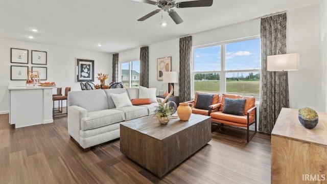 1217 Catesby Ct, Fort Wayne, IN 46818 - living room with dark wood-style flooring, recessed lighting, and a ceiling fan