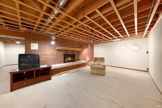 1202 Park Ave, New Haven, IN 46774 - finished below grade area with a fireplace and brick wall
