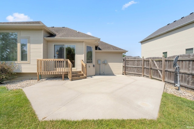 12828 Palazzo Blvd, Fort Wayne, IN 46845 - rear view of house with a patio area, a wooden deck, and roof with shingles