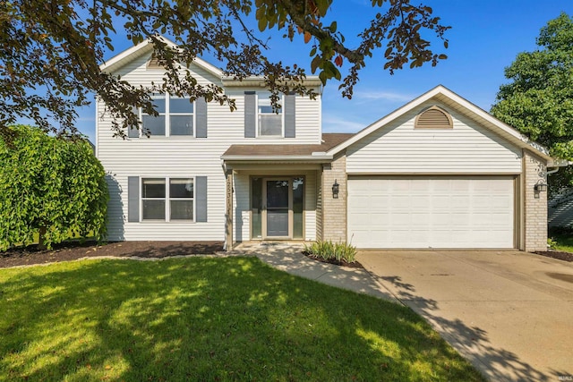 12531 Stoneboro Ct, Fort Wayne, IN 46845 - traditional-style house with an attached garage, brick siding, concrete driveway, and a front yard