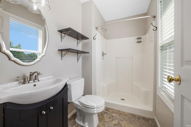 12531 Stoneboro Ct, Fort Wayne, IN 46845 - bathroom featuring stone finish floors, a shower, and vanity