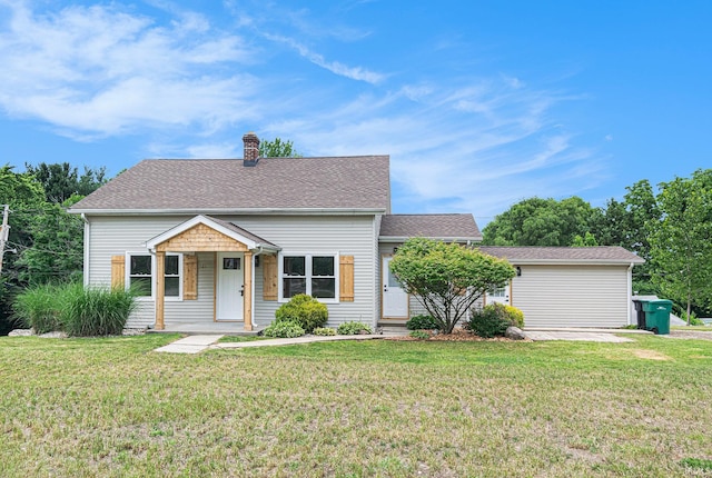 121 W Front St, New Carlisle, IN 46552 - bungalow-style house with a front lawn, a chimney, and roof with shingles