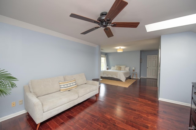 3801 W Capilano Dr, West Lafayette, IN 47906 - bedroom featuring a skylight, wood finished floors, and ceiling fan