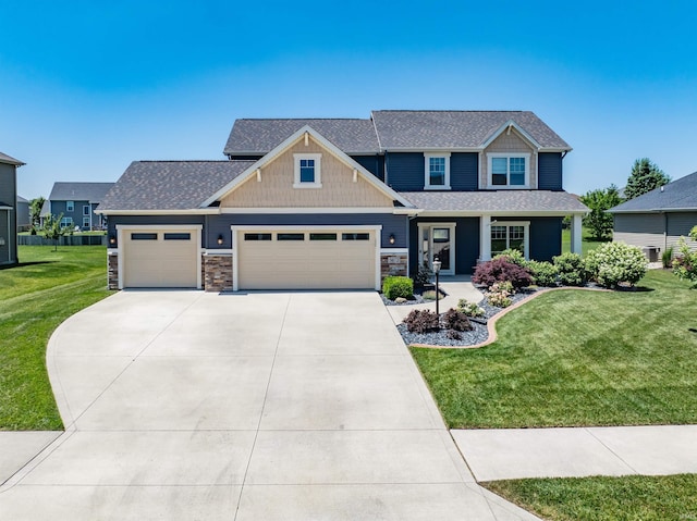 3032 Treviso Way, Fort Wayne, IN 46814 - craftsman house with a garage, a front yard, concrete driveway, and roof with shingles