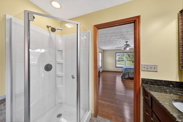 20860 Wyngate Court 20860Wyngate Ct S Bend, In 46614-5178, South Bend, IN 46614 - bathroom featuring a stall shower, connected bathroom, vanity, and ceiling fan