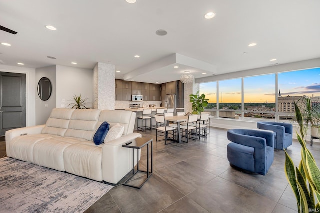 203 E Berry St Unit 1004, Fort Wayne, IN 46802 - living area featuring recessed lighting and dark tile patterned flooring