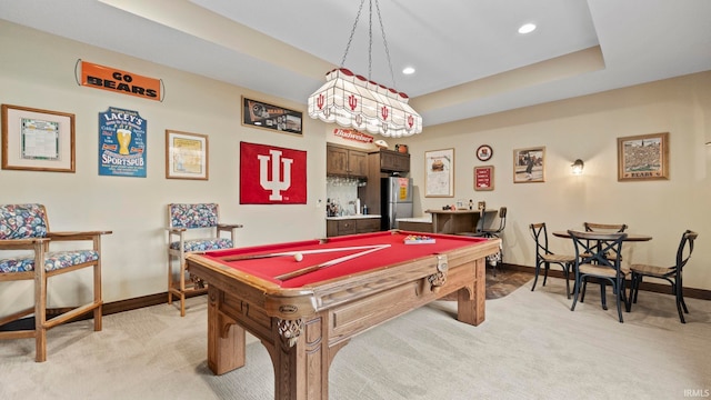 9345 Notestine Rd, Fort Wayne, IN 46835 - recreation room with light carpet, billiards table, recessed lighting, and a bar