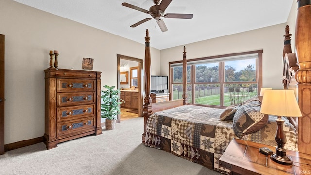 9345 Notestine Rd, Fort Wayne, IN 46835 - bedroom featuring light colored carpet, ensuite bath, and a ceiling fan