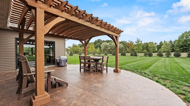 9345 Notestine Rd, Fort Wayne, IN 46835 - view of patio / terrace with a pergola, outdoor dining area, a grill, and view of scattered trees