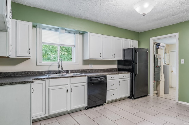 4648 Parkerdale Dr, Fort Wayne, IN 46815 - kitchen featuring black appliances, white cabinets, dark countertops, and a textured ceiling