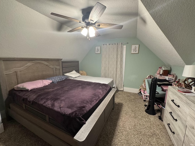808 19th St, Logansport, IN 46947 - carpeted bedroom with a textured ceiling, vaulted ceiling, and a ceiling fan