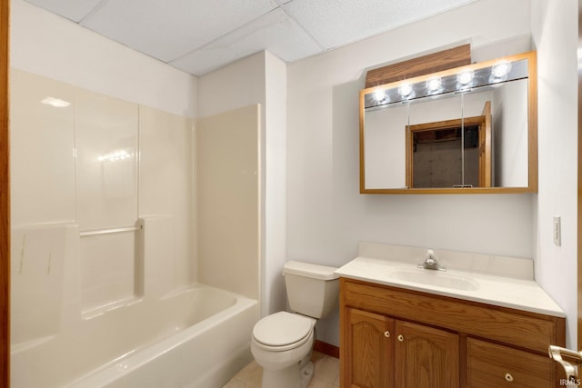 6625 Union Chapel Rd, Fort Wayne, IN 46845 - bathroom featuring a paneled ceiling, vanity, tile patterned floors, and bathing tub / shower combination