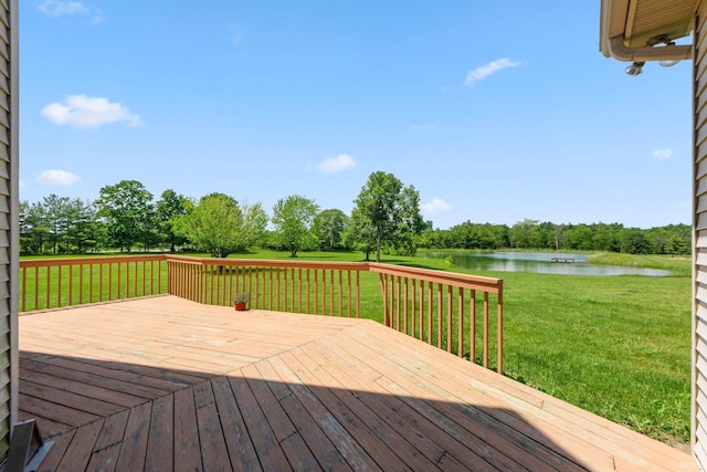 6625 Union Chapel Rd, Fort Wayne, IN 46845 - wooden deck featuring a water view, a yard, and view of scattered trees