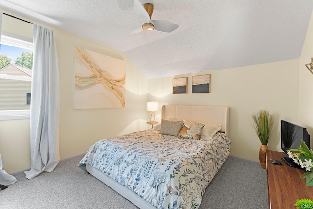 10729 Lone Tree Pl, Fort Wayne, IN 46818 - carpeted bedroom featuring lofted ceiling, a textured ceiling, and a ceiling fan
