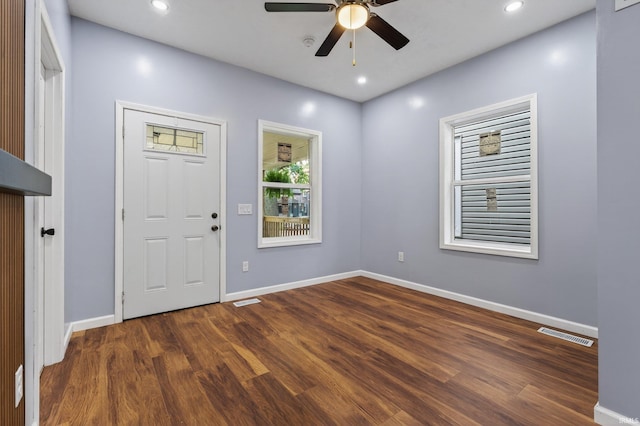 669 W Lexington Ave, Elkhart, IN 46514 - foyer entrance with ceiling fan, dark wood-style flooring, and recessed lighting