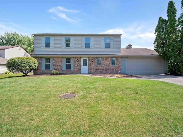 6506 Woodthrush Dr, Fort Wayne, IN 46835 - view of front of house with concrete driveway, a garage, brick siding, and a front yard