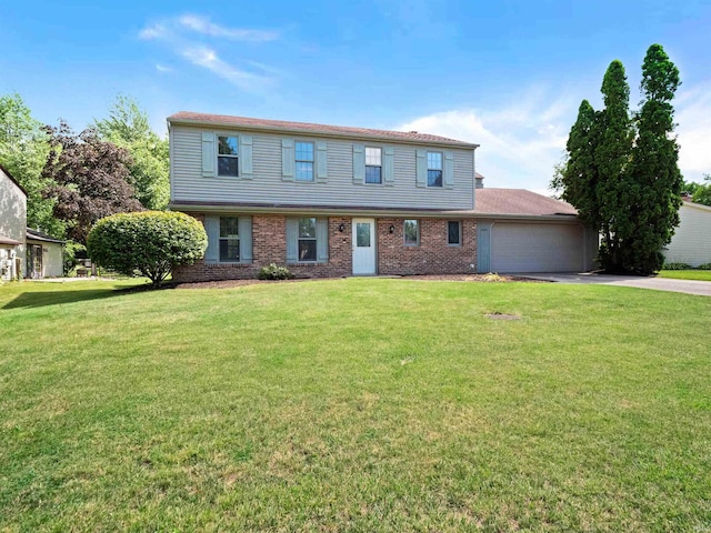 6506 Woodthrush Dr, Fort Wayne, IN 46835 - view of front of house featuring driveway, an attached garage, a front lawn, and brick siding