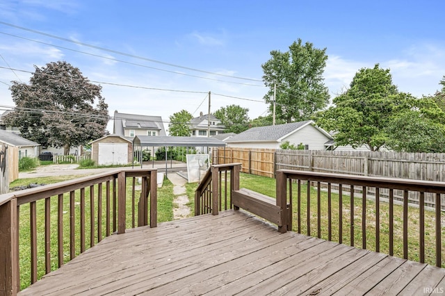 533 Altgeld St, South Bend, IN 46614 - wooden terrace with a storage unit and a fenced backyard