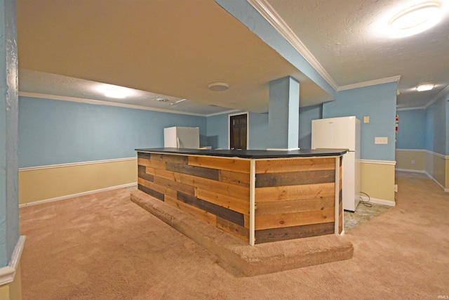 9818 Houndshill Pl, Fort Wayne, IN 46804 - indoor dry bar with carpet, freestanding refrigerator, and ornamental molding