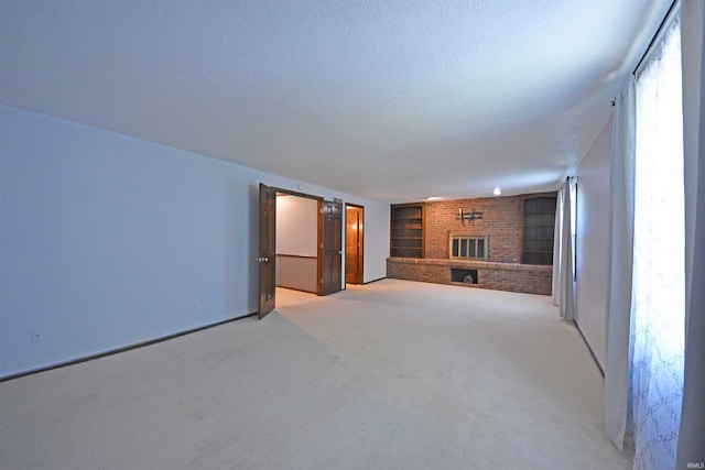 9818 Houndshill Pl, Fort Wayne, IN 46804 - unfurnished living room featuring a fireplace, built in features, and light carpet