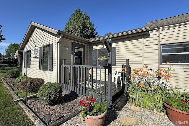 68615 County Road 23, New Paris, IN 46553 - doorway to property with a wooden deck