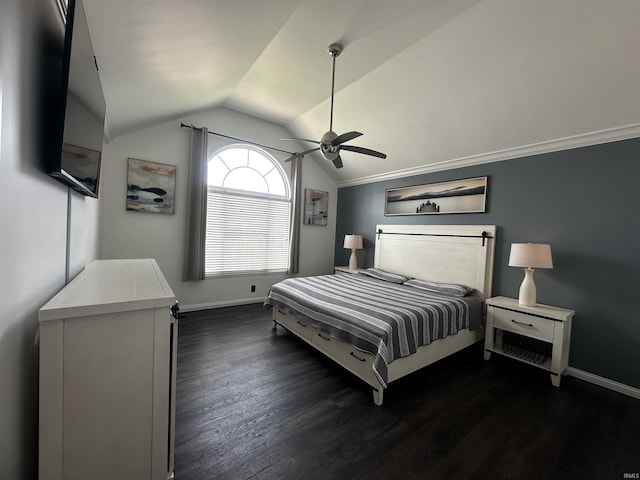 2939 Charlestown Ct, Evansville, IN 47725 - bedroom with vaulted ceiling, dark wood finished floors, and ceiling fan