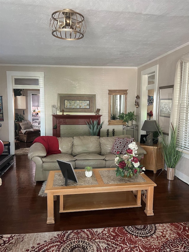606 S S 10th St, Lafayette, IN 47905 - living area with crown molding, hardwood / wood-style flooring, and a textured ceiling