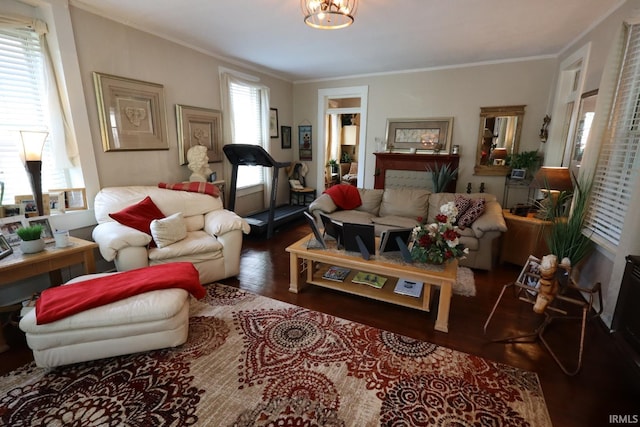 606 S S 10th St, Lafayette, IN 47905 - living room featuring hardwood / wood-style floors and crown molding