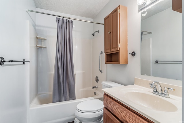 606 Larch Ln, Fort Wayne, IN 46825 - bathroom featuring shower / bathtub combination with curtain, vanity, and a textured ceiling