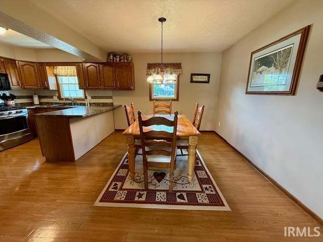 9910 Quachita Ct, Fort Wayne, IN 46804 - dining area featuring a chandelier and wood finished floors