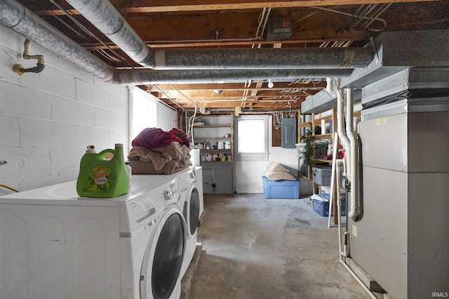 1827 N State Road 257, Otwell, IN 47564 - below grade area featuring separate washer and dryer, electric panel, and heating unit