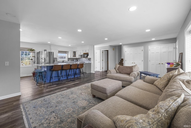 1827 N State Road 257, Otwell, IN 47564 - living area featuring recessed lighting, dark wood-style flooring, and stairway