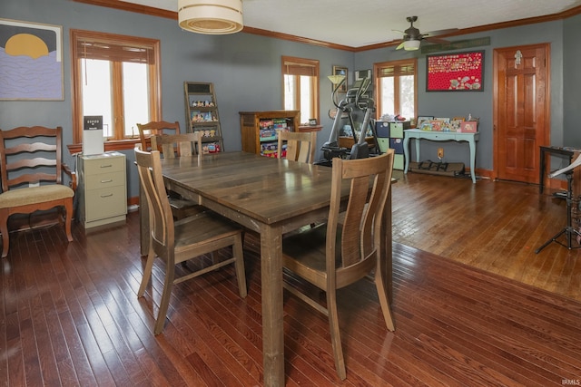 820 S High St, Bloomington, IN 47401 - dining space with crown molding, hardwood / wood-style flooring, and a ceiling fan