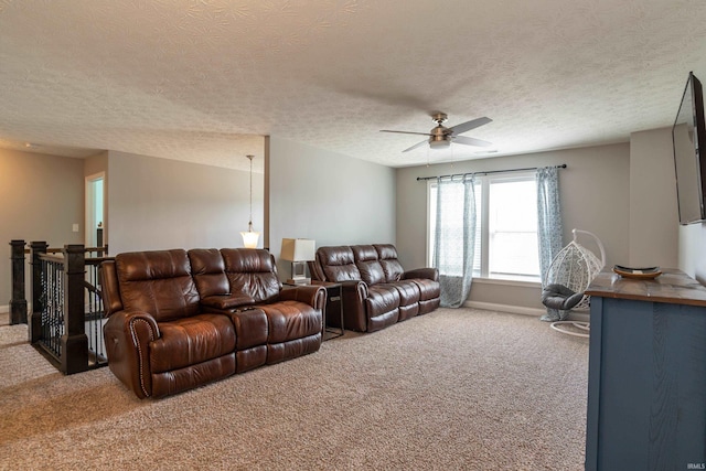 3951 W Nimita Ct, Bloomington, IN 47404 - living area with carpet floors, ceiling fan, and a textured ceiling