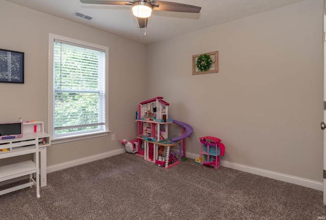 3951 W Nimita Ct, Bloomington, IN 47404 - recreation room with carpet floors and a ceiling fan